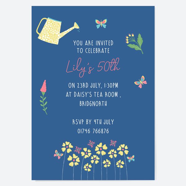 50th Birthday Invitations - Ditsy Brights Watering Can - Pack of 10
