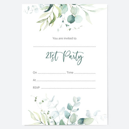 21st Birthday Invitations - Eucalyptus Bouquet - Pack of 10