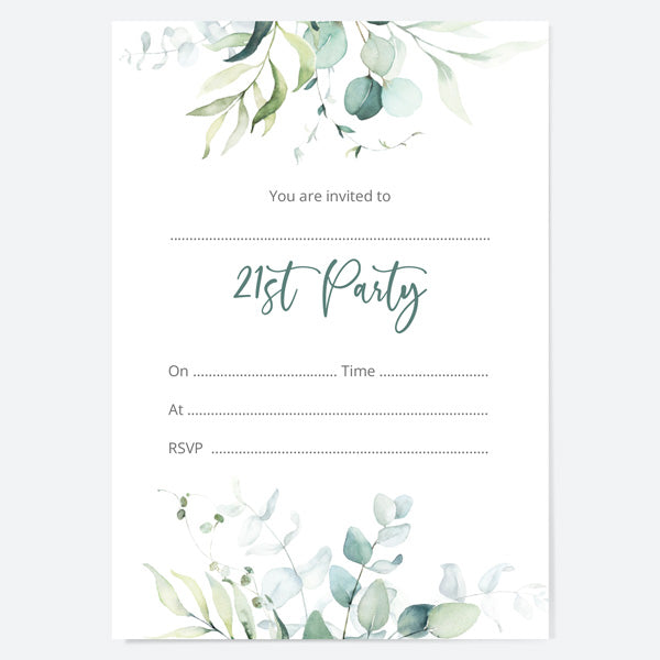 21st Birthday Invitations - Eucalyptus Bouquet - Pack of 10