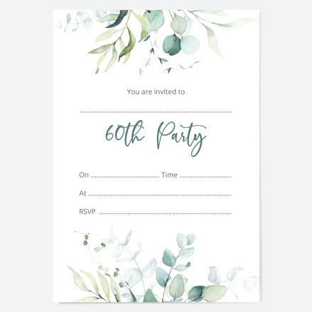 60th Birthday Invitations - Eucalyptus Bouquet - Pack of 10