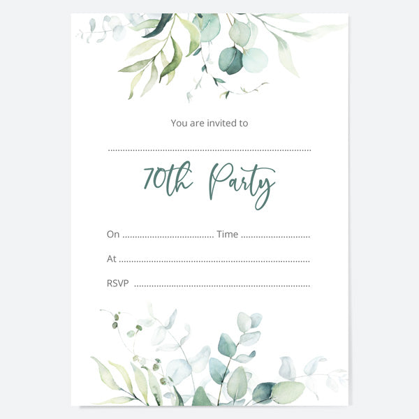 70th Birthday Invitations - Eucalyptus Bouquet - Pack of 10