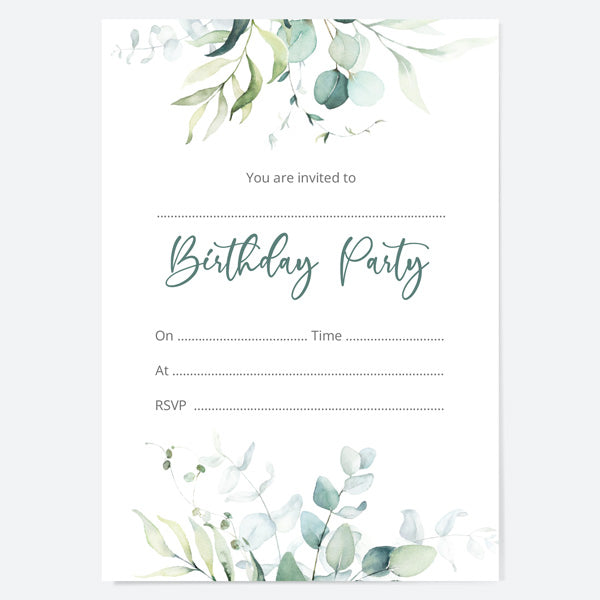 Birthday Invitations - Eucalyptus Bouquet - Pack of 10