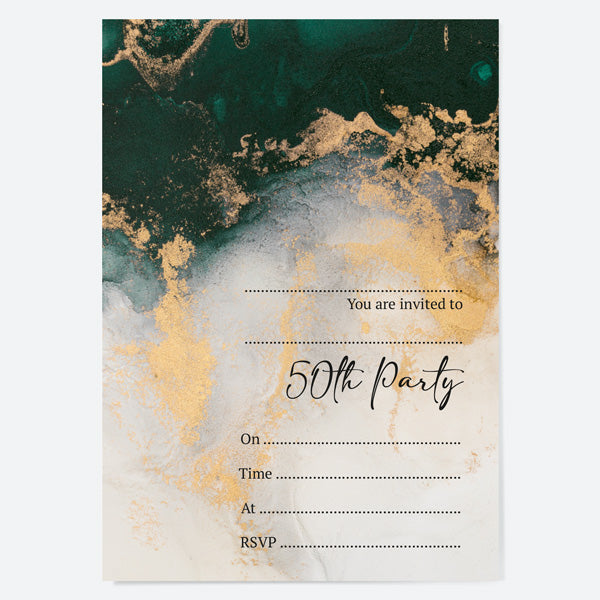 50th Birthday Invitations - Green Agate - Pack of 10