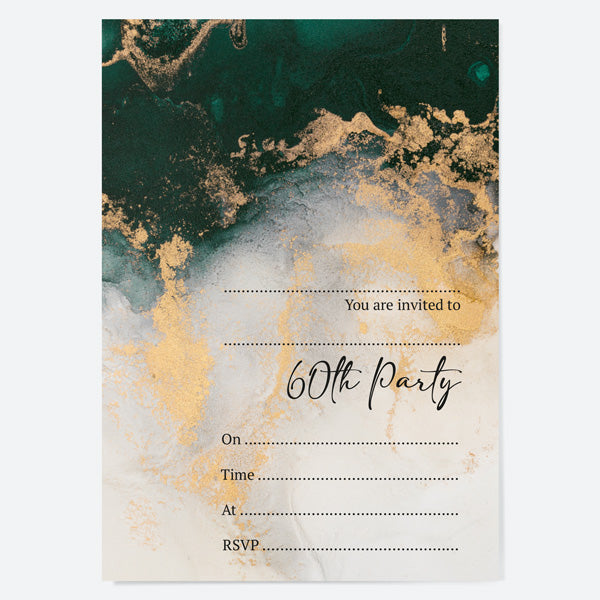 60th Birthday Invitations - Green Agate - Pack of 10