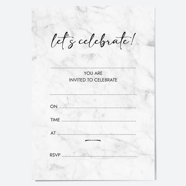 Birthday Invitations - Grey Marble - Pack of 10