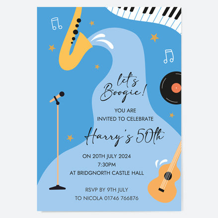 50th Birthday Invitations - Let's Boogie - Pack of 10