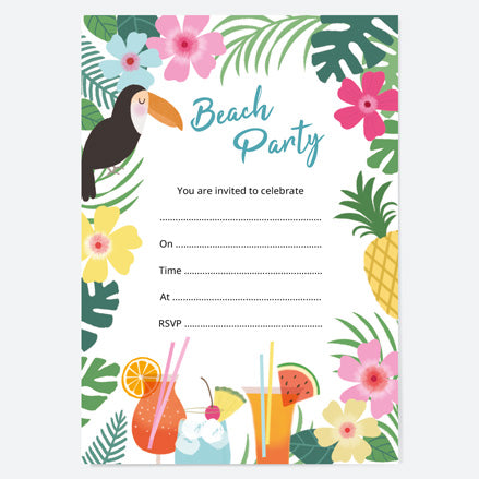 Birthday Invitations - Tropical Beach - Pack of 10