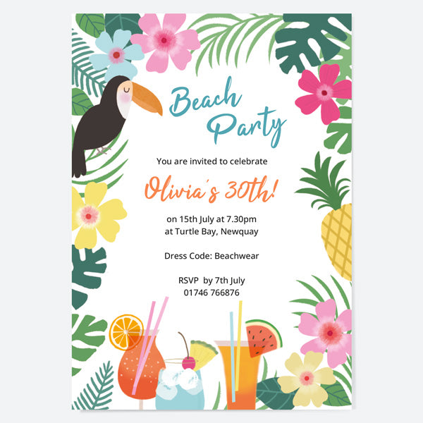 Birthday Invitations - Tropical Beach - Pack of 10