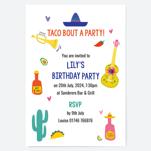 Birthday Invitations - Viva La Fiesta - Pack of 10