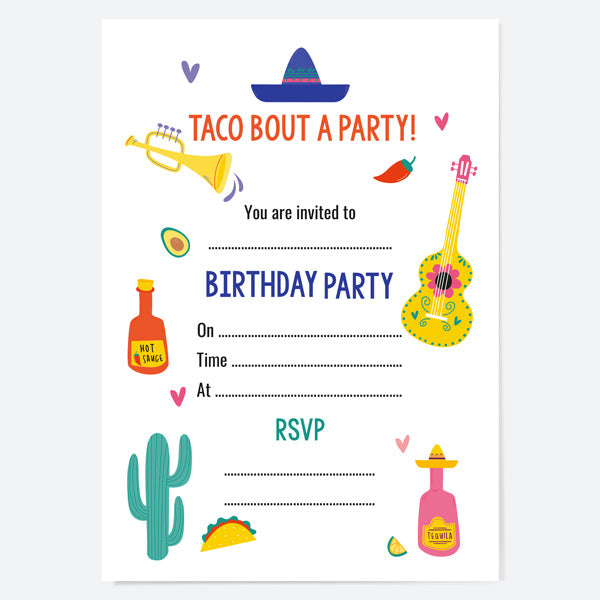 Birthday Invitations - Viva La Fiesta - Pack of 10