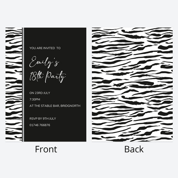 18th Birthday Invitations - Zebra Print Border - Pack of 10