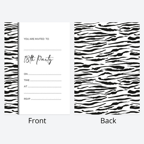 18th Birthday Invitations - Zebra Print Border - Pack of 10