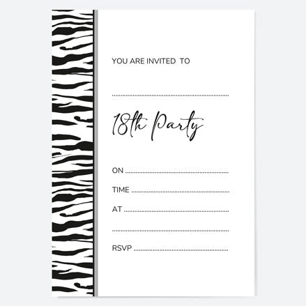 18th Birthday Invitations - Zebra Print Border - Pack of 10