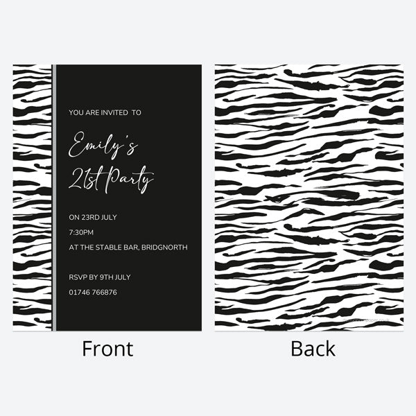 21st Birthday Invitations - Zebra Print Border - Pack of 10