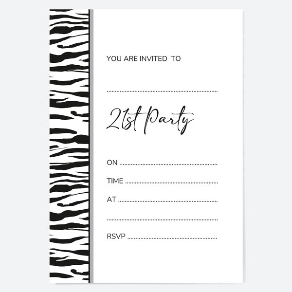 21st Birthday Invitations - Zebra Print Border - Pack of 10