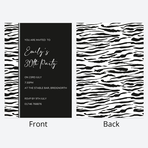 30th Birthday Invitations - Zebra Print Border - Pack of 10