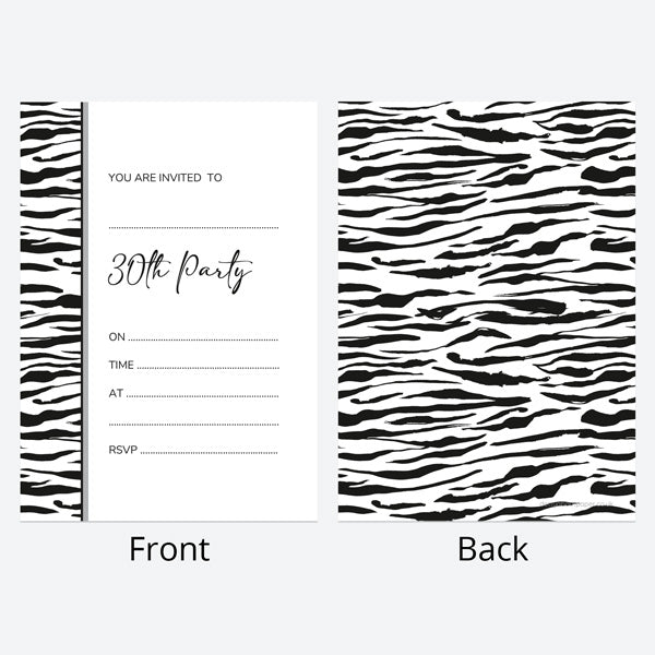 30th Birthday Invitations - Zebra Print Border - Pack of 10