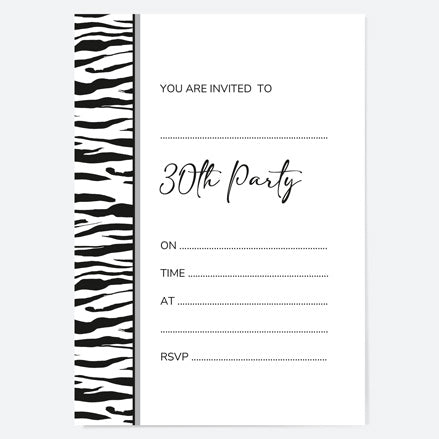 30th Birthday Invitations - Zebra Print Border - Pack of 10