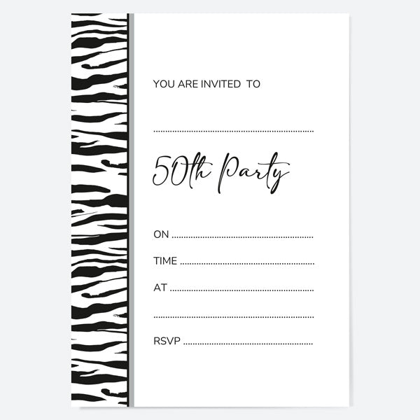 50th Birthday Invitations - Zebra Print Border - Pack of 10