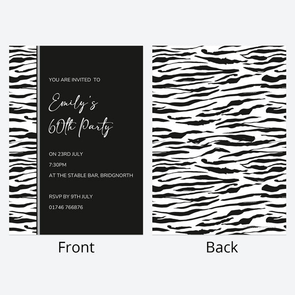 60th Birthday Invitations - Zebra Print Border - Pack of 10