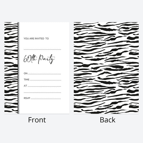 60th Birthday Invitations - Zebra Print Border - Pack of 10