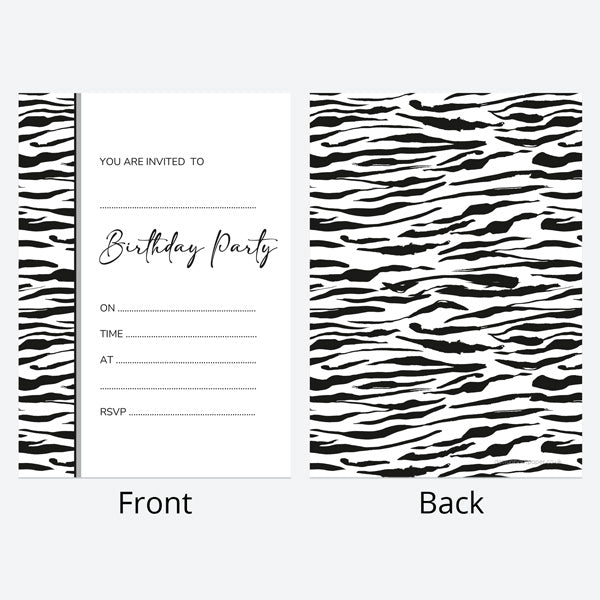 Birthday Invitations - Zebra Print Border - Pack of 10