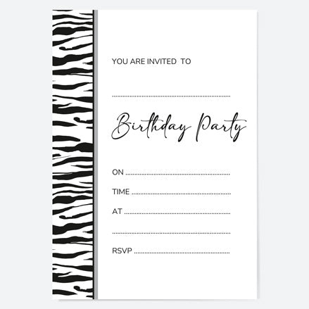 Birthday Invitations - Zebra Print Border - Pack of 10