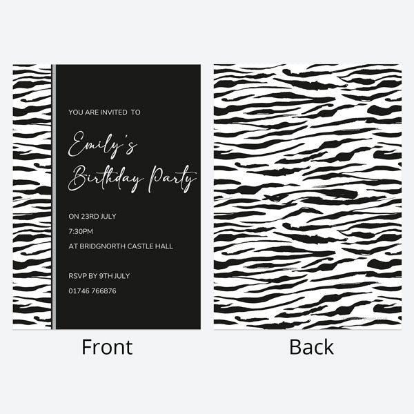 Birthday Invitations - Zebra Print Border - Pack of 10