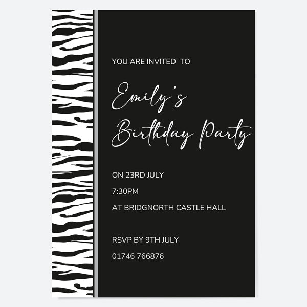 Birthday Invitations - Zebra Print Border - Pack of 10