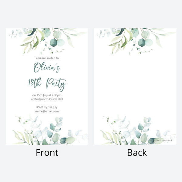 18th Birthday Invitations - Eucalyptus Bouquet - Pack of 10