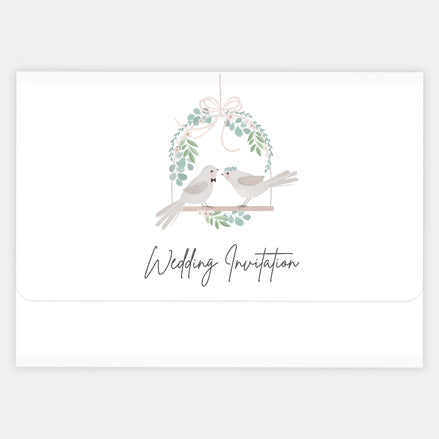 Love Birds & Eucalyptus - Ready To Write Tri Fold Wedding Invitation & RSVP