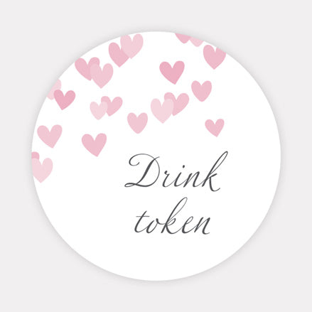Pink Confetti Hearts - Drink Tokens - Pack of 30
