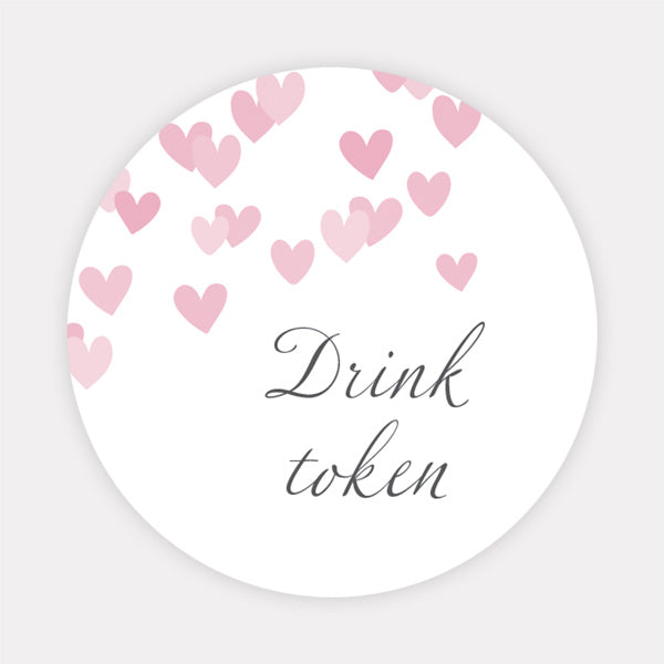 Pink Confetti Hearts - Drink Tokens - Pack of 30