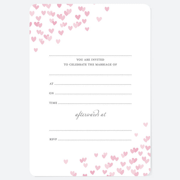 Pink Confetti Hearts - Ready to Write Wedding Invitations