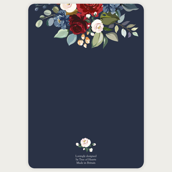 Navy Jewel Flowers Wedding Invitation