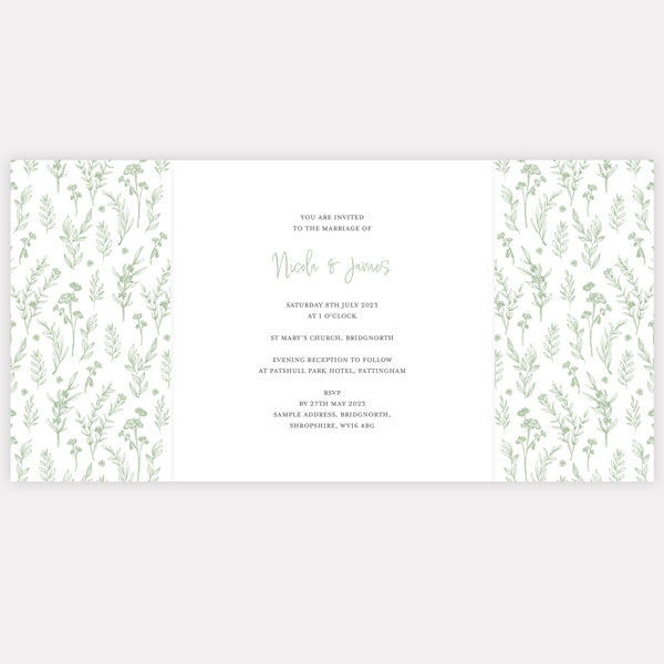 Wildflower Meadow Sketch Iridescent Gatefold Wedding Invitation