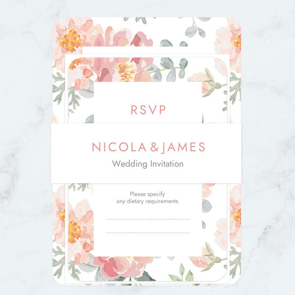 Coral Watercolour Flowers - Boutique Wedding Invitations