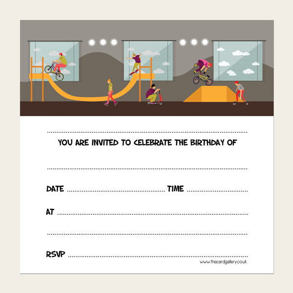 Ready To Write Childrens Birthday Invitations - Skate Park Party - Pack of 10
