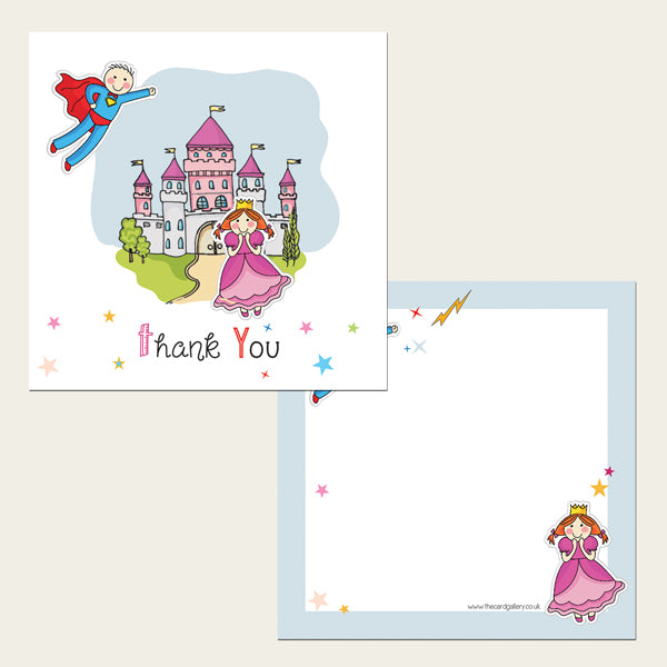 Ready to Write Kids Thank You Cards - Princess and Superhero Party - Pack of 10