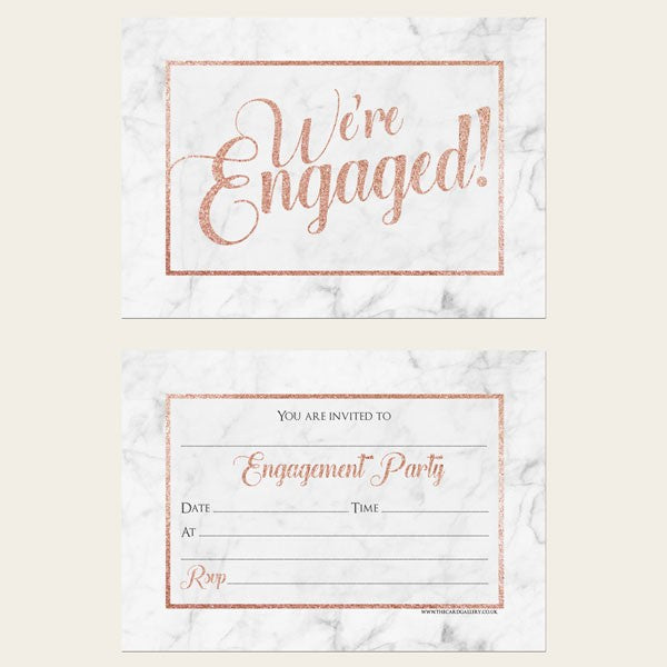 Engagement Party Invitations - Marble, Rose Gold, We're Engaged!