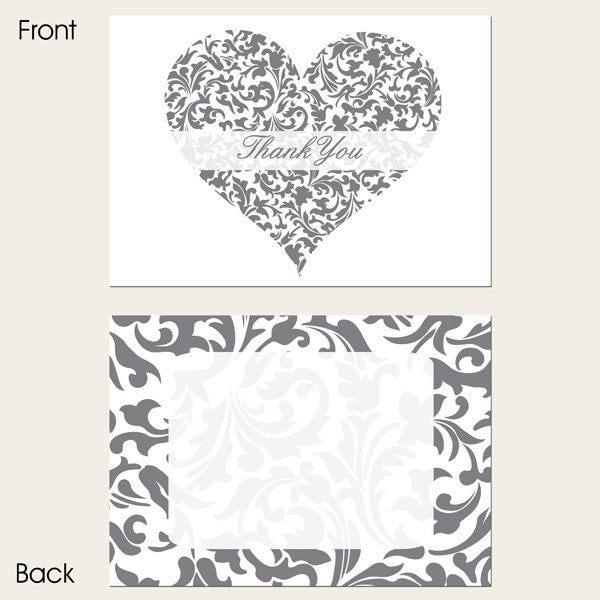 Ready to Write Thank You Cards - Silver & White Heart Pattern - Pack of 10