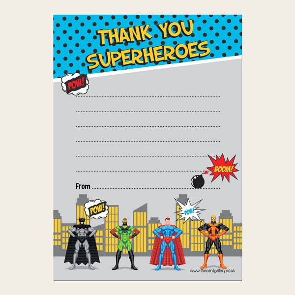 Ready to Write Childrens Thank You Cards - Superheroes Party - Pack of 10
