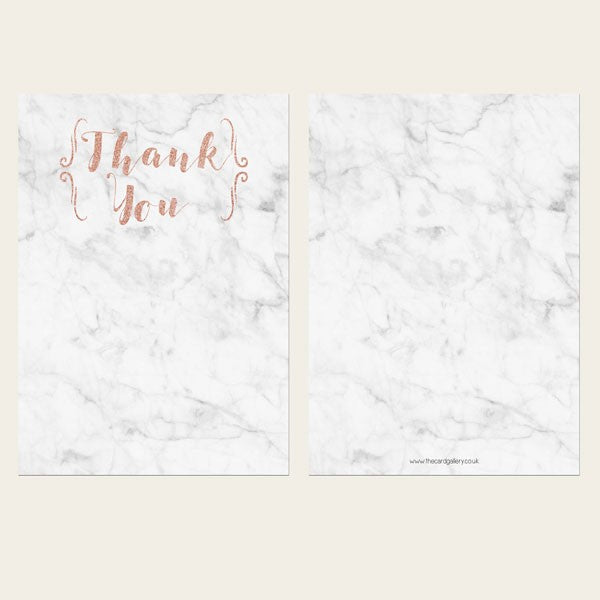 Ready to Write Thank You Cards - Marble & Rose Gold Typography - Pack of 10