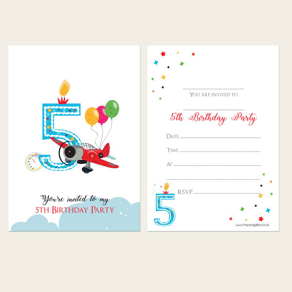 Ready To Write Kids Invitations - Boys 5th Birthday Aeroplane