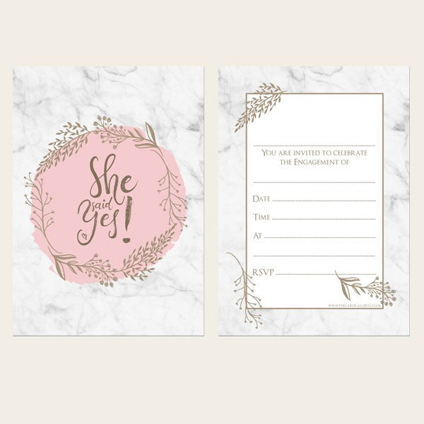 Engagement Party Invitations - Marble, Blush, She Said Yes!