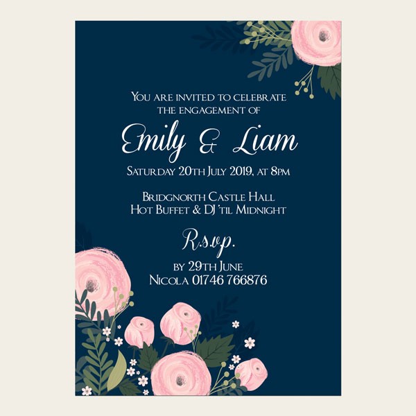 Engagement Party Invitations - Navy and Pink Floral