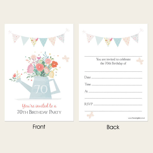 70th Birthday Invitations - Pastel Gardening - Pack of 10