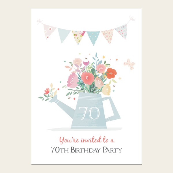 70th Birthday Invitations - Pastel Gardening - Pack of 10