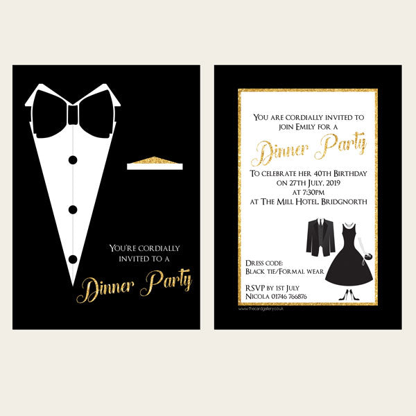 Black Tie Dinner Party - Invitations - Pack of 10