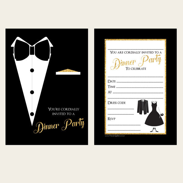 Black Tie Dinner Party - Invitations - Pack of 10